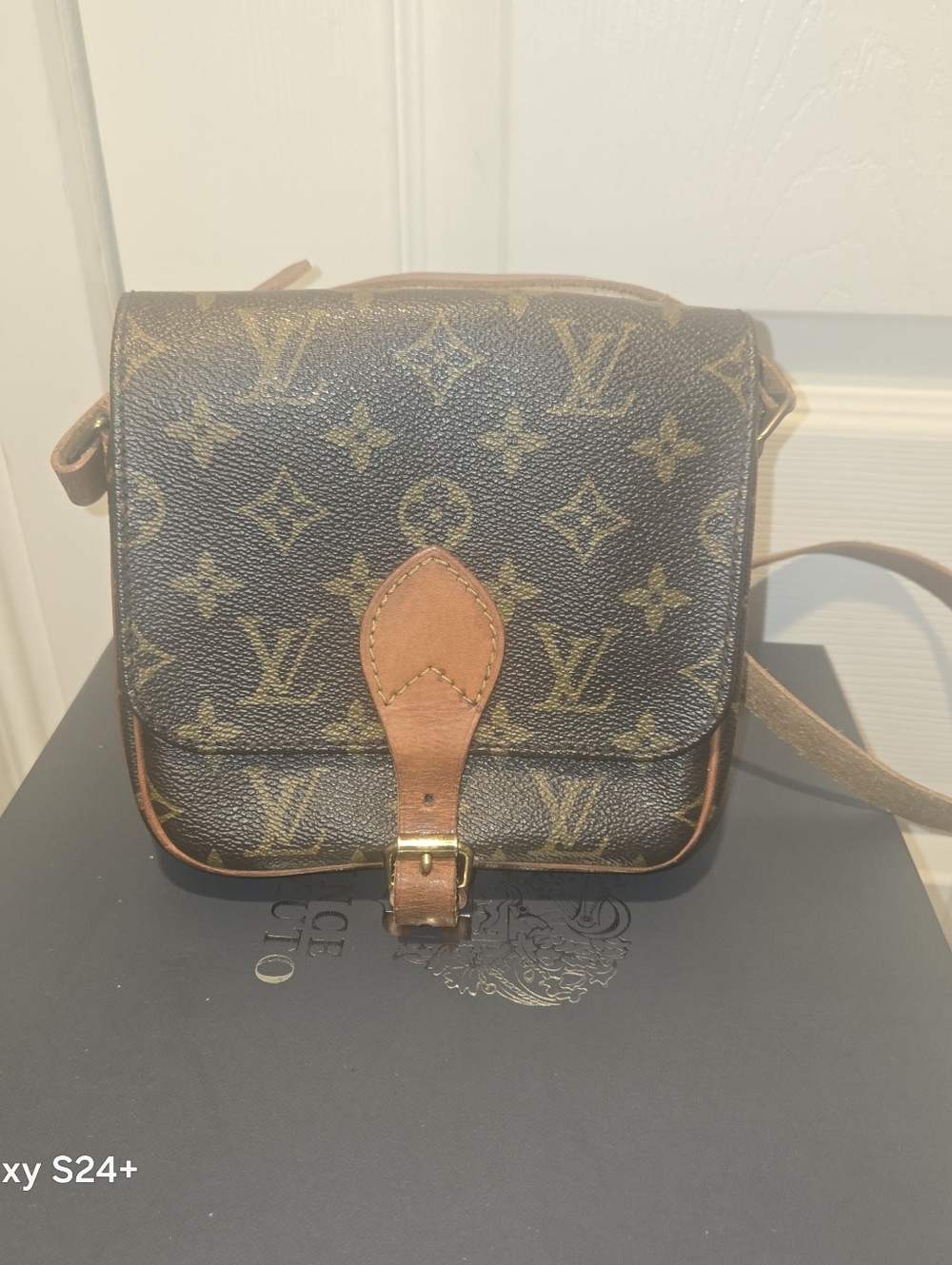 LV Mini Cartouchiere Monogram Leather Crossbody Bag.